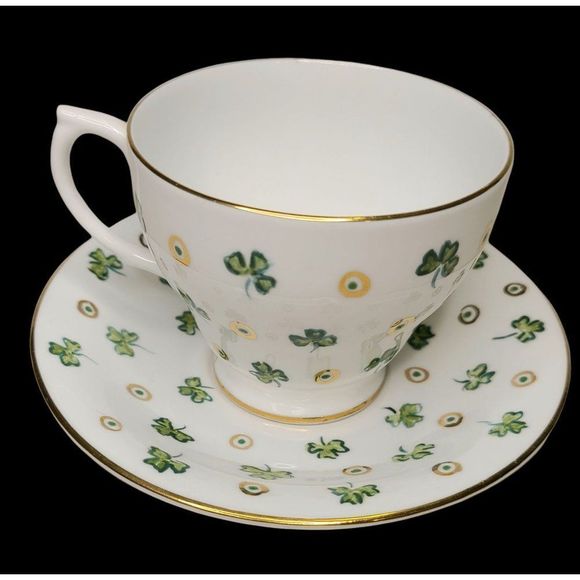 VTG Bartley Bone China Cup and Saucer Made in England SHAMROCK and GOLD DOT - Picture 3 of 11